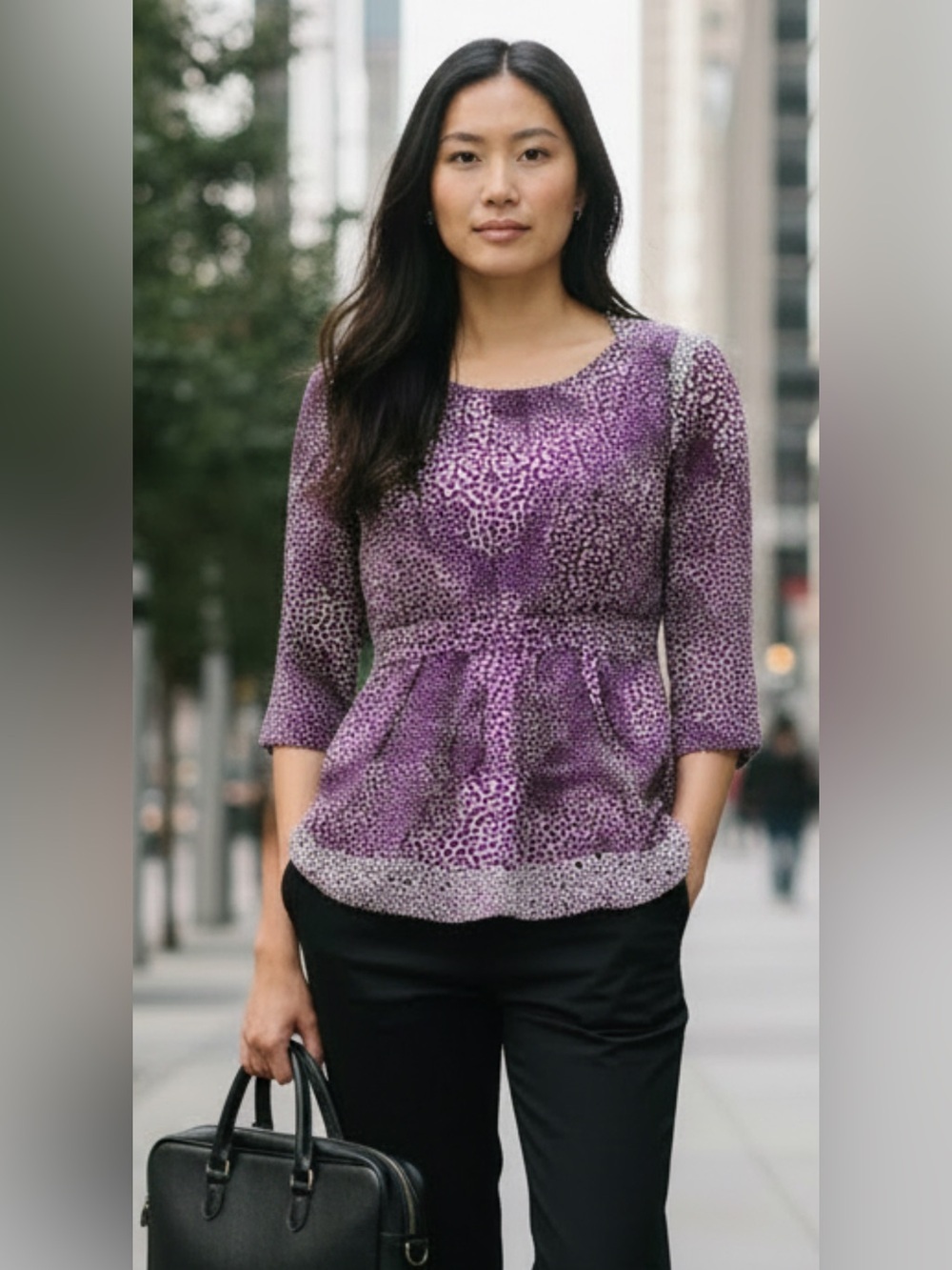 Silk leifsdottir Anthropologie Purple Floral 3/4 Sleeve Tunic Blouse Sz 4